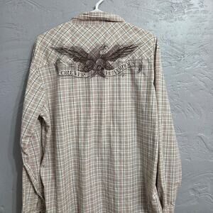 Rewire Men's Brown and White Long Sleeve Button Front Casual Wear Shirt size L